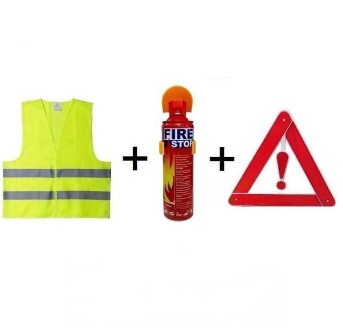 Pack de sécurité voiture -Triangle d'en panne + Gilet fluorescent + Extincteur