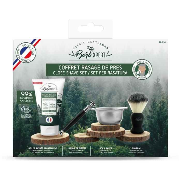 Coffret Rasage de près: Gel Rasage+Set Rasage Traditionnel- The Barb'Xpert
