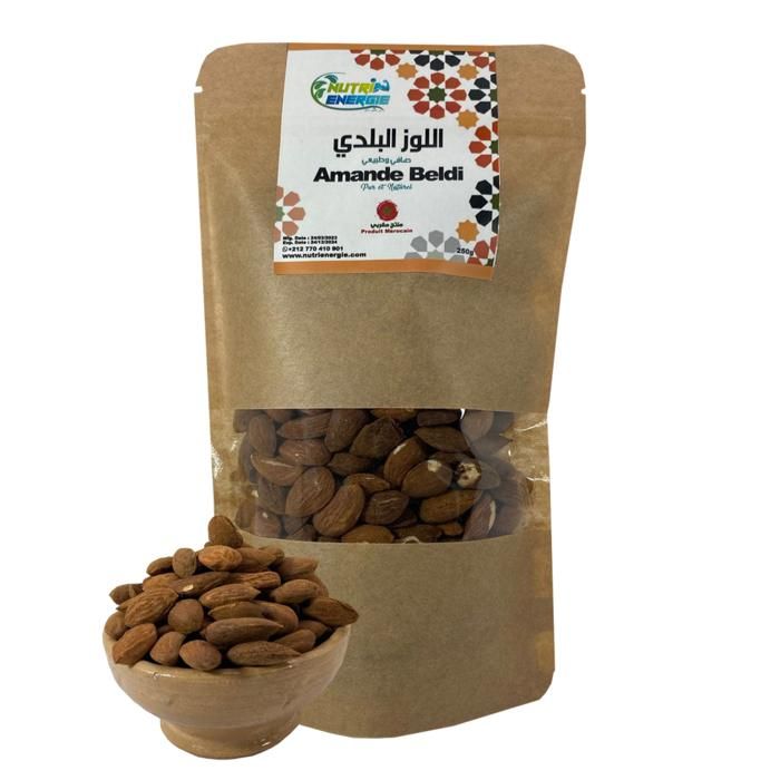 Amande Beldi Semi-Grillées Sans Sel 100% Pure et Naturelle - 250g - NUTRIENERGIE