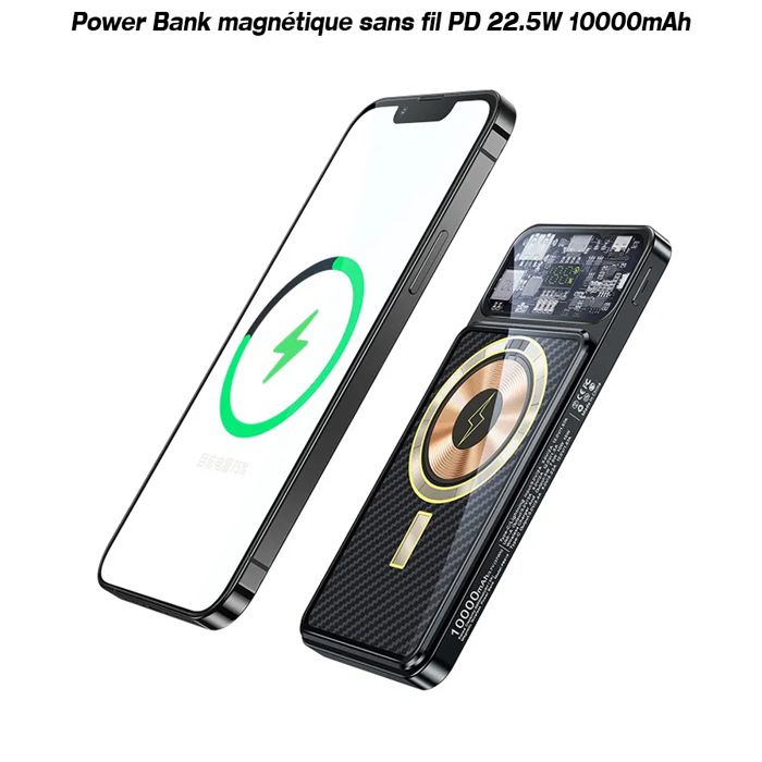 Chargeur Qi et etbatterie externe 22.5W Portable Power Bank magnétique sans fil PD 15W 10000mAh pour iPhone Huawei samsung Xiaom