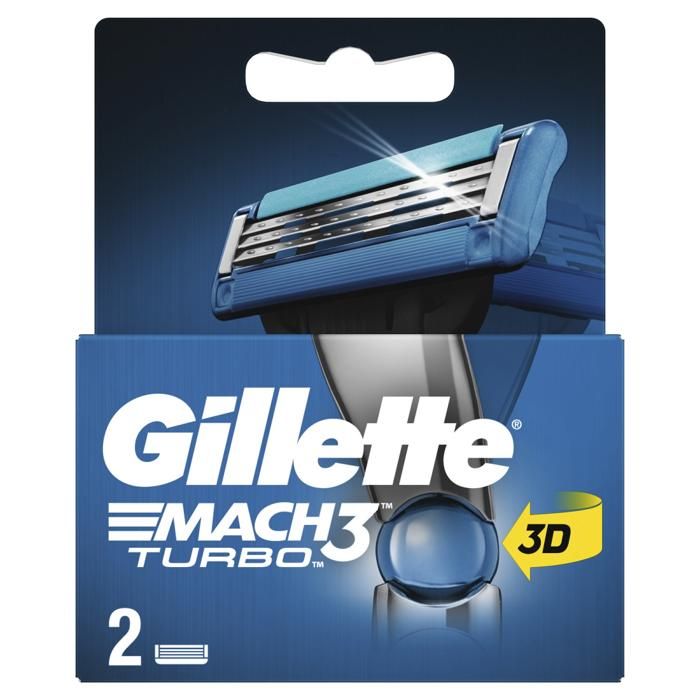 Recharges de Lames de Rasoir - GILLETTE - Mach3 Turbo - 2 unités - Rasage confortable - Lames durables