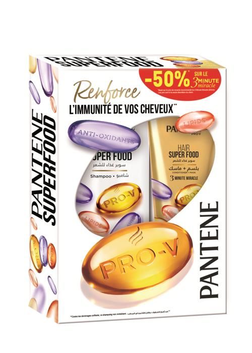 Pack Pantene Shampoing Superfood 400 mL + Soin 3 Minute Miracle Hair Super Food