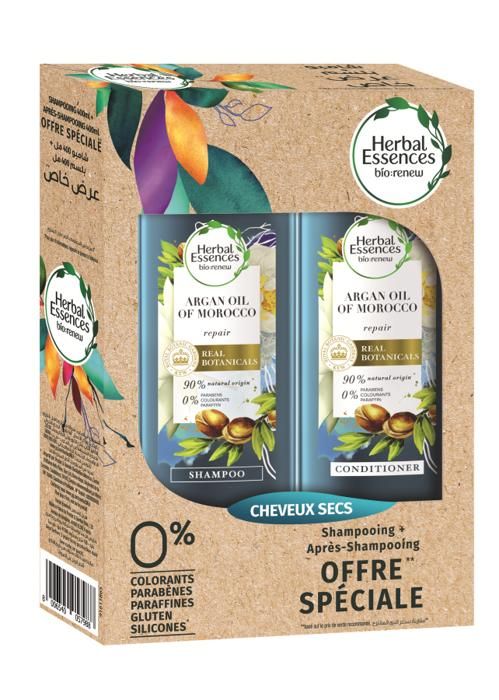 Pack Promo Herbal Essences Huile d'Argan Réparateur Shampoing - 400ml + Après-Shampoing - 400ml