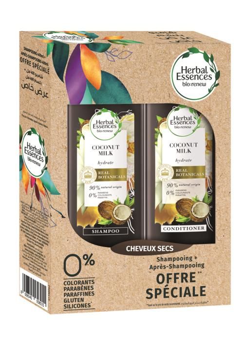 Pack Promo Herbal Essences Lait de Coco Hydratant Shampoing - 400ml + Après-Shampoing - 400ml