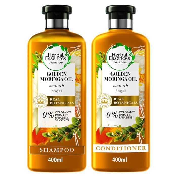 Pack Promo Herbal Essences à l'Huile de Moringa Dorée Shampoing - 400ml + Après-Shampoing - 400ml