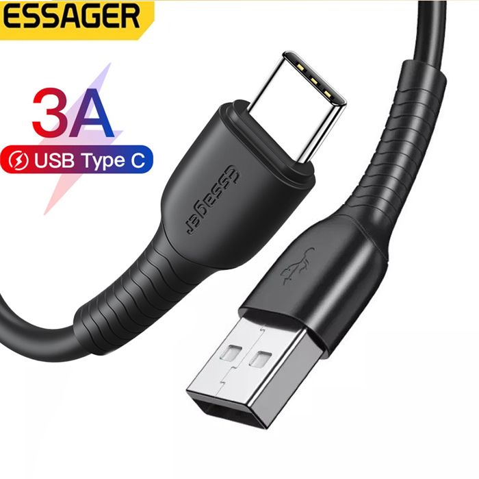 Câble rond de données USB Type-C 3A à charge rapide Essager LD01 Câble mobile smartphone 1M