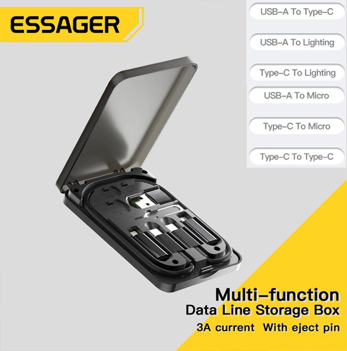 4 en 1 Usb C vers Usb C câble câble de charge rapide pour IPhone 14 Pro Max Type C câble Micro Usb support boîte de rangement