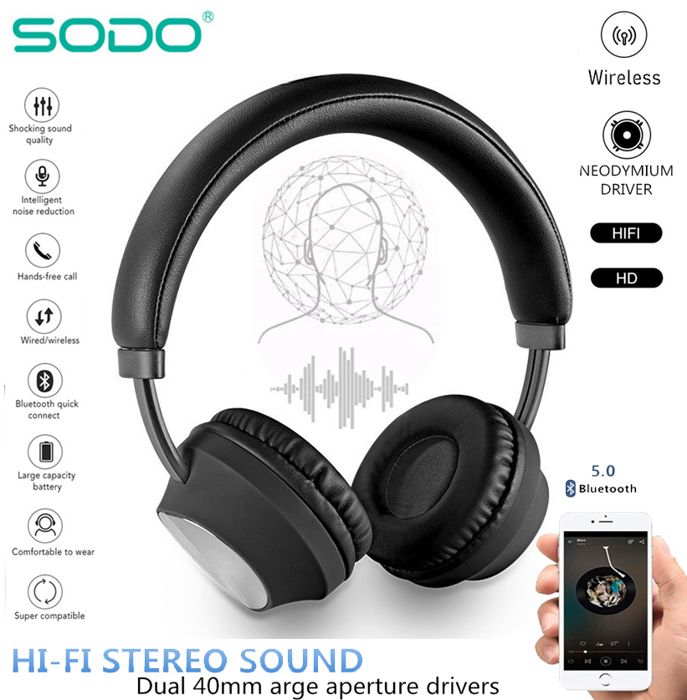 Casque stéréo sans fil compatible Bluetooth supra-auriculaire filaire avec prise en charge du micro carte TF téléphone de sauna, 5.0