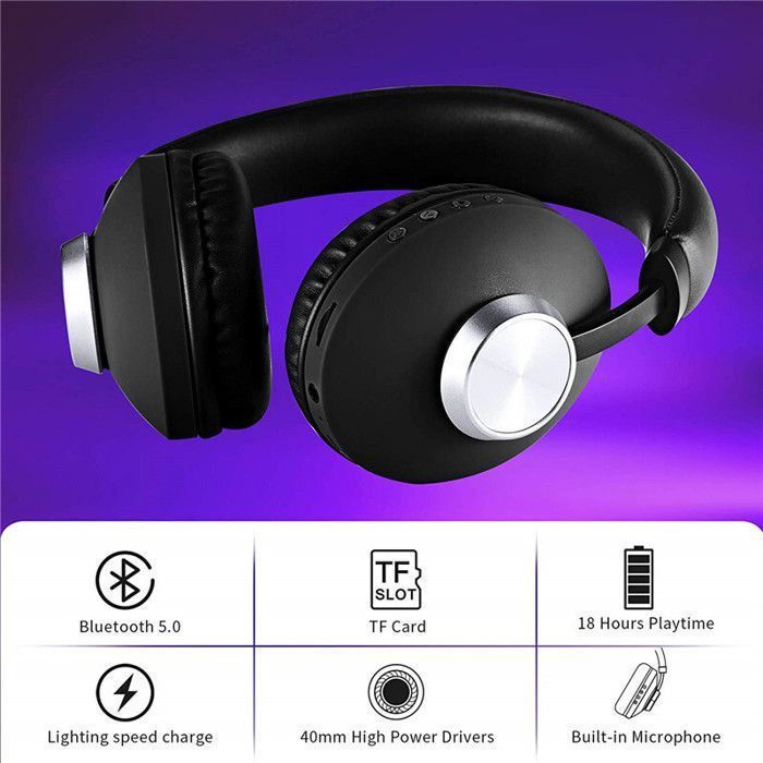 Casque stéréo sans fil compatible Bluetooth 1007, casque supra-auriculaire filaire avec prise en charge du micro, carte TF, téléphon
