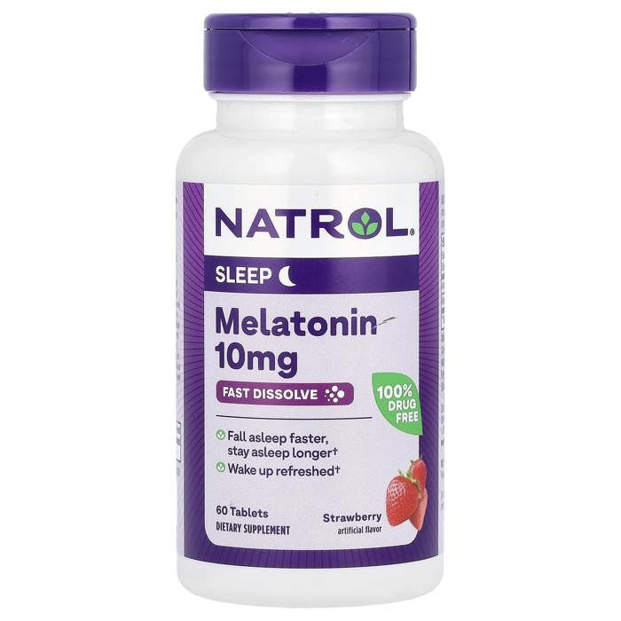 Natrol Mélatonine Aide au sommeil à dissolution rapide, Fraise, 10mg, 60 Comprimes – Made in USA