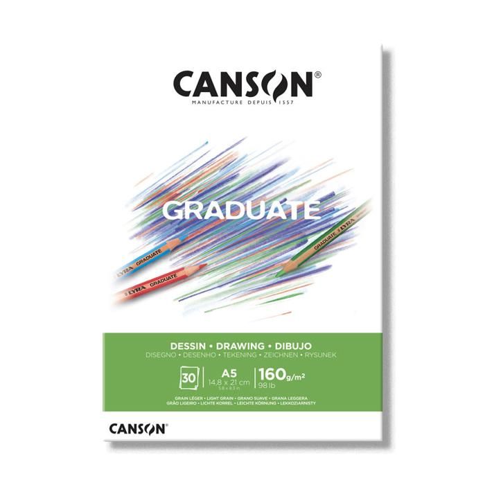 Bloc de papier pour dessin - CANSON - Graduate - A5 - 160g/m² - 30 feuilles