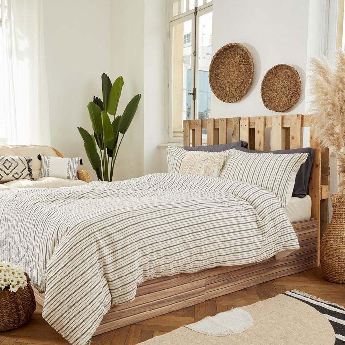 Parure de lit double - Sevilla - 100% coton - Anthracite - 200x220cm - Lavable à 30°