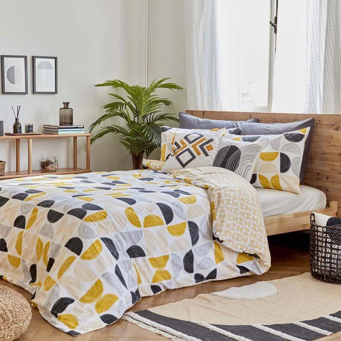 Parure de lit - BELLA MAISON - Graphic Line - 100% coton ranforce - 200 x 220 cm - Jaune