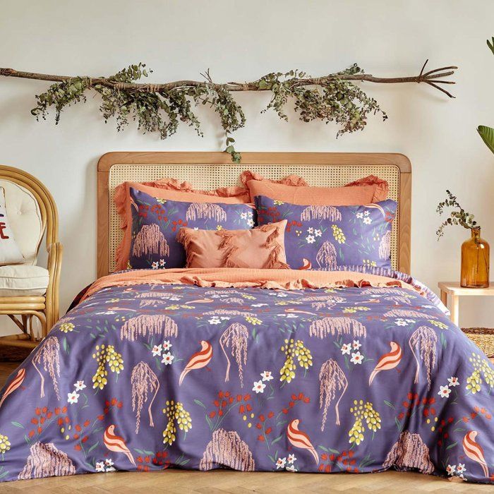 Parure de lit - BELLA MAISON - Willow - 100% satin de coton - Violet - 160 x 220 cm