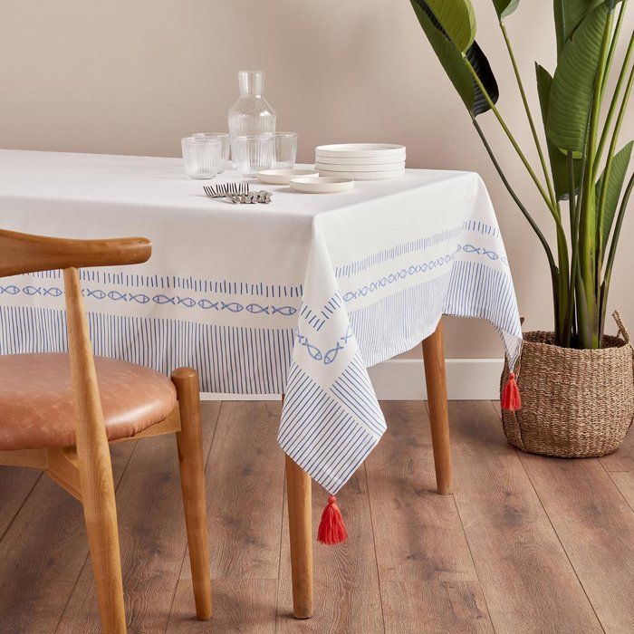 Nappe - Marine - 160x250 cm - 100% Polyester - Lavable en machine - Rayures