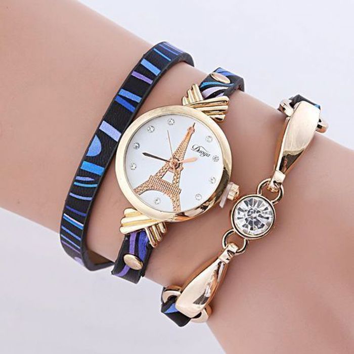 Montre Femme - DUOYA - Multi-rangs - Cuir - Analogique - Bleu