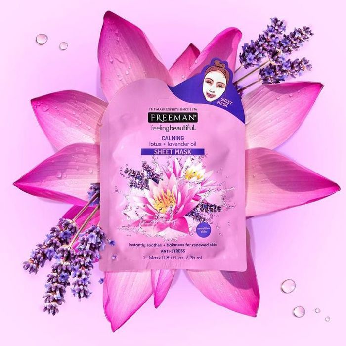 Masque en feuille - FREEMAN - Lotus & Huile de Lavande - Apaisant - Vegan - Peaux Sensibles