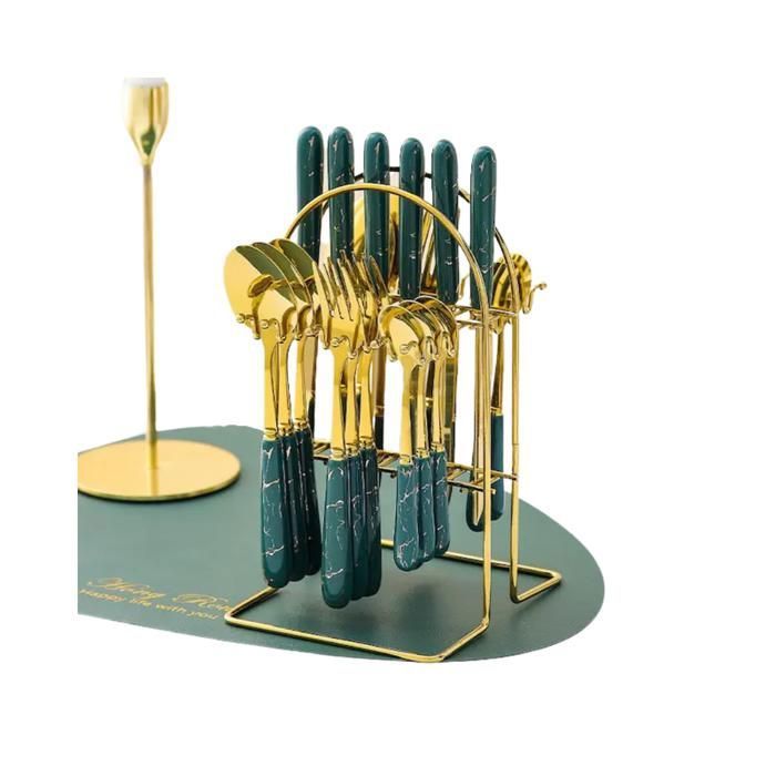 Set de couverts - N/A - Vert - Support en métal doré - Élégance - Chic