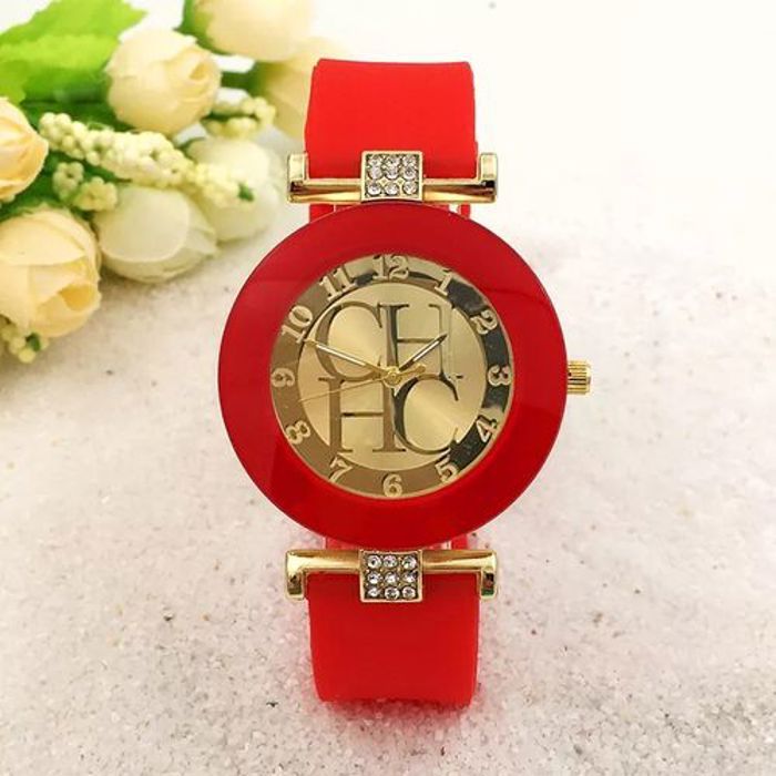 Montre pour femmes - Montre stylistique - Rouge - Bracelet en silicone - Affichage analogique