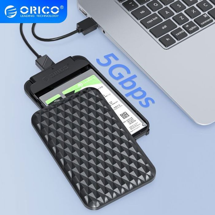 Orico Boitier Disque Dur SSD 2.5 USB 3.0 Externe Vitesse 5Gbps Support Max 4 TB avec UASP Noir