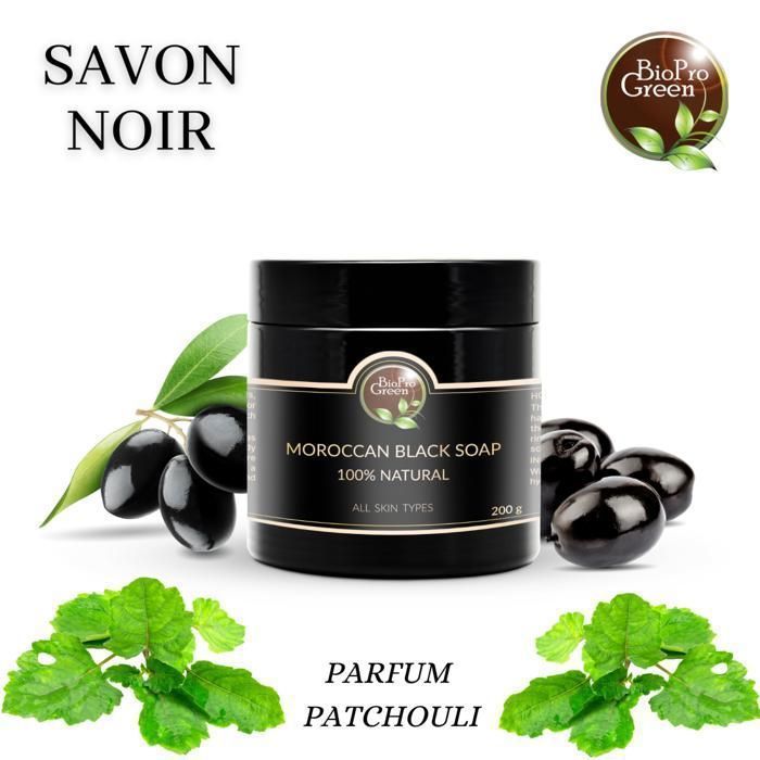 Savon Noir - BIOPROGREEN - Sbone béldi - 200g - Parfumé au Patchouli - Sans alcool