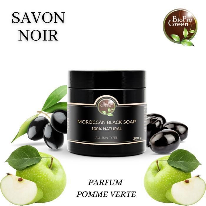 Savon Noir - BIOPROGREEN - Sbone béldi - 200g - Parfum Pomme Verte - Sans alcool