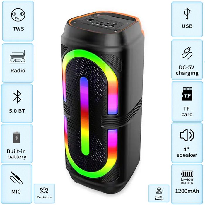 ENCEINTE Double corne audio Bluetooth haut-parleur portable 4 pouces grand volume, caisson de basses pour danse l'extérieur, maison