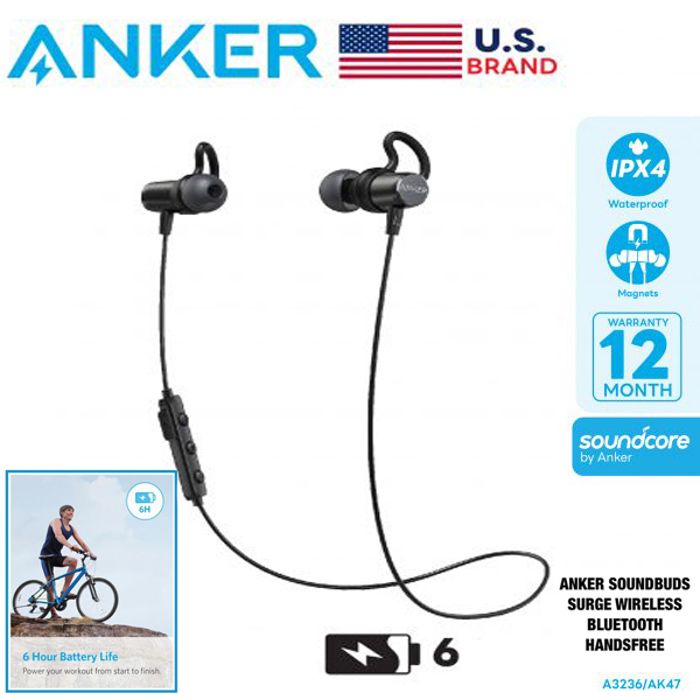 ECOUTEUR étanche Avuc MICROPHONE Anker SoundBuds Surge IPX4 Casque Bluetooth sportif, anti-poussière, bon son, adapté à l'exercice.