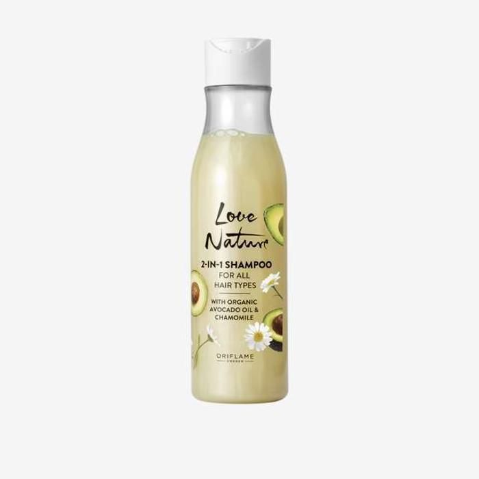 Shampooing 2 en 1 pour Tout type de Cheveux Love Nature à l'Huile d'Avocat et Extrait Naturel de Camomille 250 ml