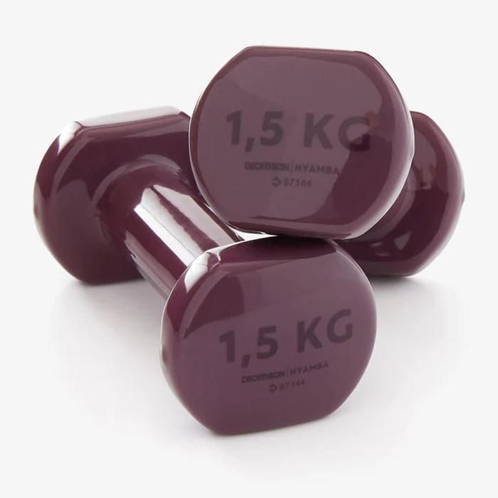 PAIRE D'HALTÈRES FITNESS - DECATHLON - 2*1,5 KG - Couleur Bordeaux - Ergonomiques - Faciles à nettoyer