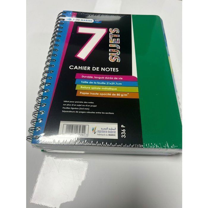 Cahier - BLEU MARINE - Université 7 Sujets - A4 - 336 Pages - Petits Carreaux