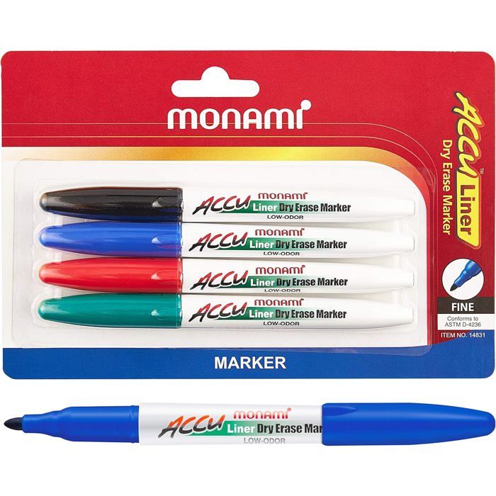 Marqueurs rechargeables - MONAMI - Pochette de 4 - Multi-couleur - Effaçable - Pointe fine