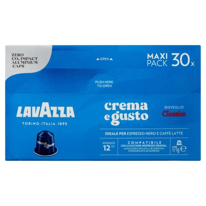 30 CAPSULES DE CAFÉ CREMA & GUSTO CLASSICO NESPRESSO EN ALUMINIUM - LAVAZZA - 100% ITALIEN.