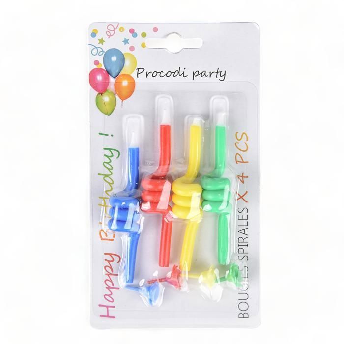 Bougies d'anniversaire - GENERIC - 4 Bougies Spirale - Multicolore - Pour Enfants - Décoration de Fête