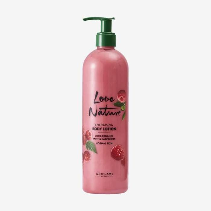 Lotion Énergisante pour le Corps Love Nature à l'Extrait Naturel de Menthe et de Framboise 500 ml