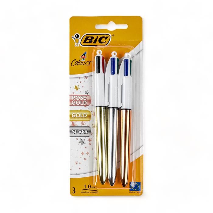 Pack de 3 Stylos Bille 4 Couleurs – Gold Shine Rose Gold