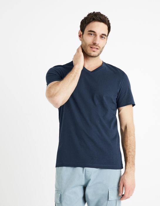 T-shirt col V 100% coton