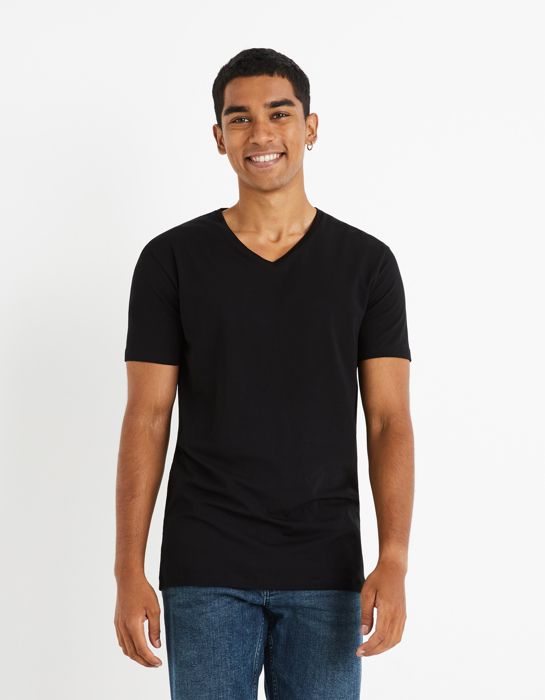 T-shirt col v coton stretch
