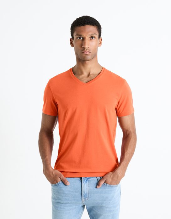 T-shirt col v coton stretch