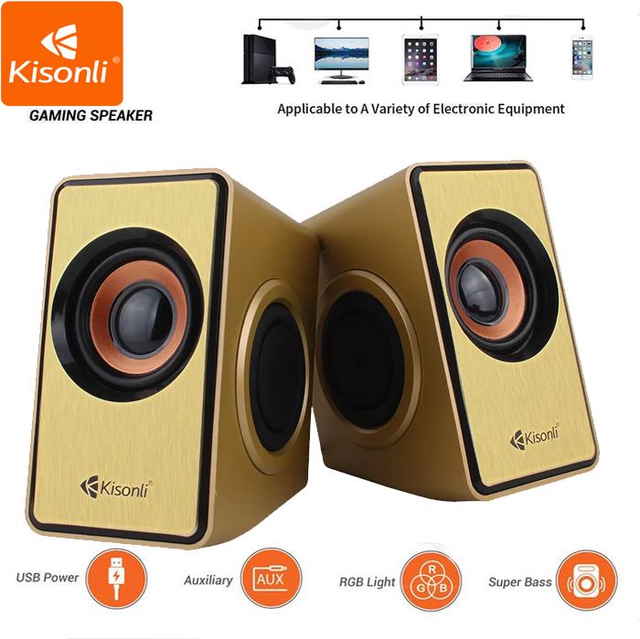 Kisonli Haut parleur D'ORDINATEUR stereo filaire prise USB 2.0 pour ordinateur portable/bureau, MP3 et autres appareils audio