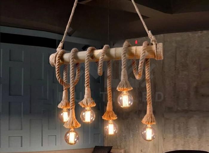 Lampe suspendue - MULTI LED - Corde de bambou et chanvre - Longueur 100cm - E27 - Élégante