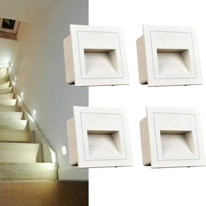 Arote Ensemble de 4 3W LED Applique Encastré Murale Carré, Blanc Froid IP65 Lumières d'Escalier, Lumières