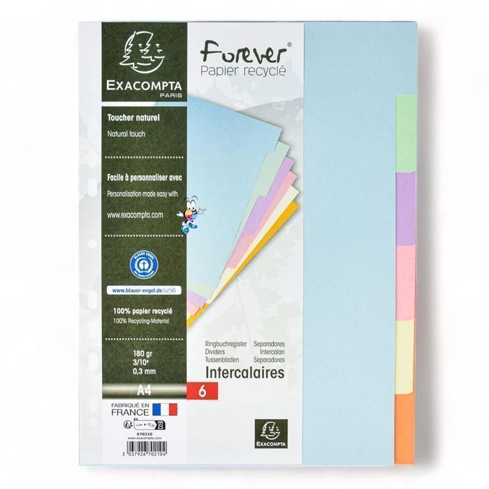 Intercalaire - EXACOMPTA - 6 positions - Multicolore - 21x29,7 cm - Carton résistant