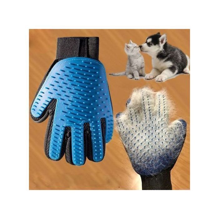 Gants de brossage - GENERIC - Bleu - Silicone - Élimination des poils - Massage apaisant