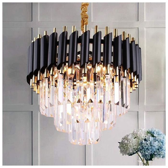 Lustre Suspension - GÉNÉRIQUE - Moderne - Cristal K9 - 3 Ampoules - Noir 30cm