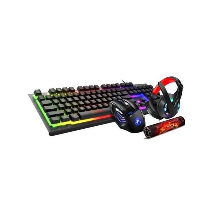 Pack Gaming 4 in 1 Clavier + Souris RGB LED + Casque et Tapis Imice GK-470