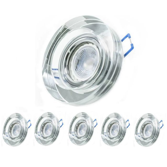 LED Spots Encastrables, Plafonnier Encastré, 7W Lumiére blanche, 6x GU10 Lampe de plafond, Rond Verre
