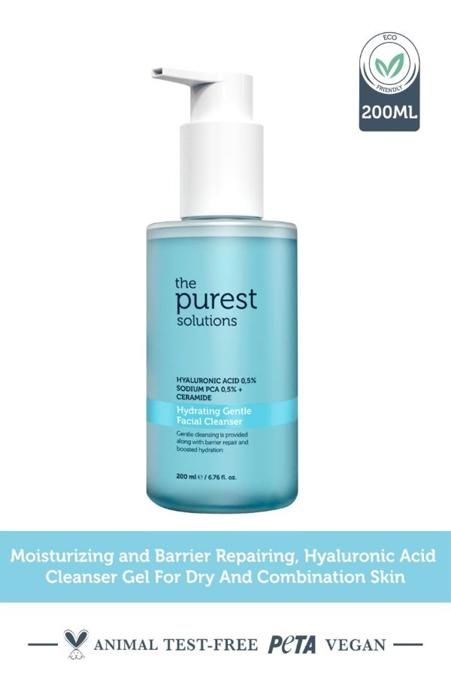The Purest Solutions Gel Nettoyant Hydratant Doux pour Visage, Acide Hyaluronique 0,5% + Sodium PCA 0.5% + Céramide - 200ml