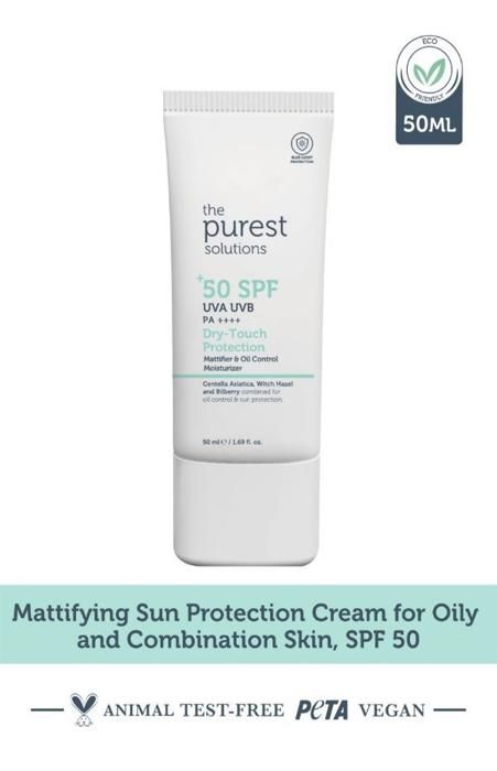 The Purest Solutions Ecran Solaire Protection Toucher Sec Mattifiant et Hydratant Pour Peau grasse SPF 50+ 50ml