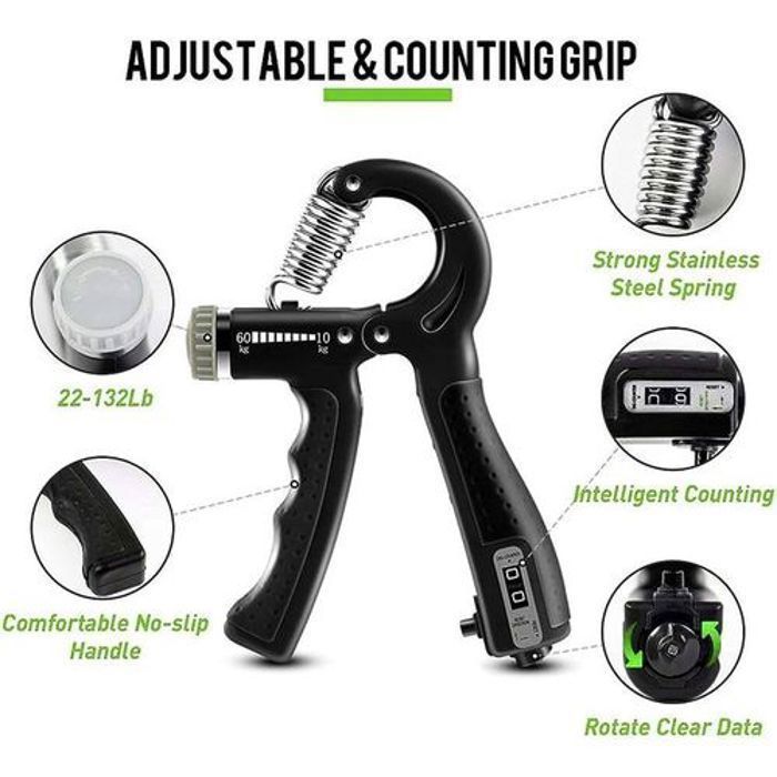 Pince Exercice Force Poignet Musculation Main Appareil Grip Fitness 10-60kg wrist hand - Noir